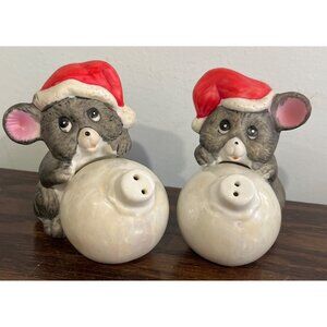 Vintage House Of Lloyd Mice Salt & Pepper Shakers Holding Ornaments Christmas